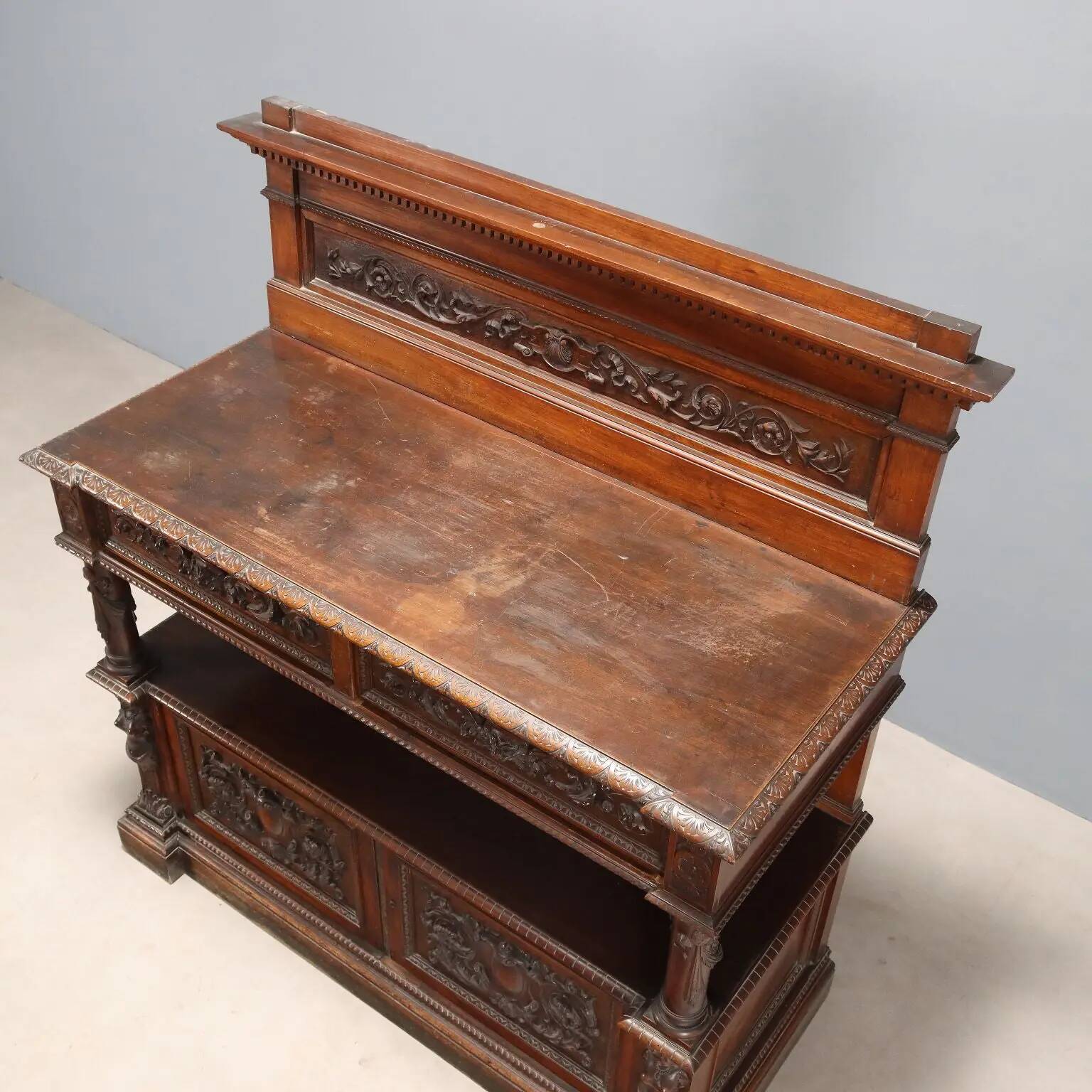 Antique walnut buffet in neo-Renaissance style, 19th century.