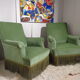 Pair of toad armchairs in green velvet