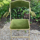 Set of 4 vintage folding armchairs in green velvet