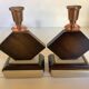 Pair of geometric wooden candlesticks from the 1950s.