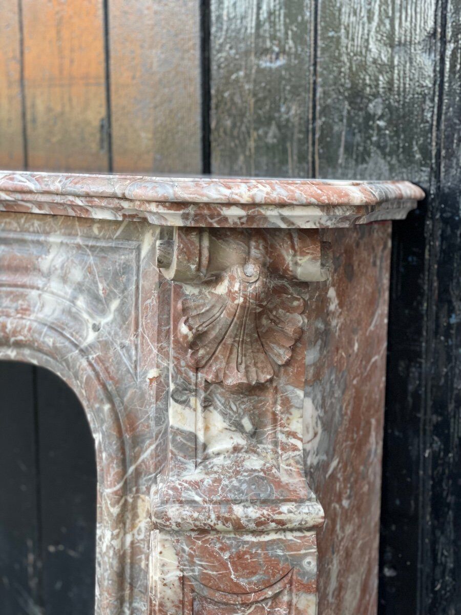 Louis XV style fireplace in grey marble from the Ardennes circa 1880