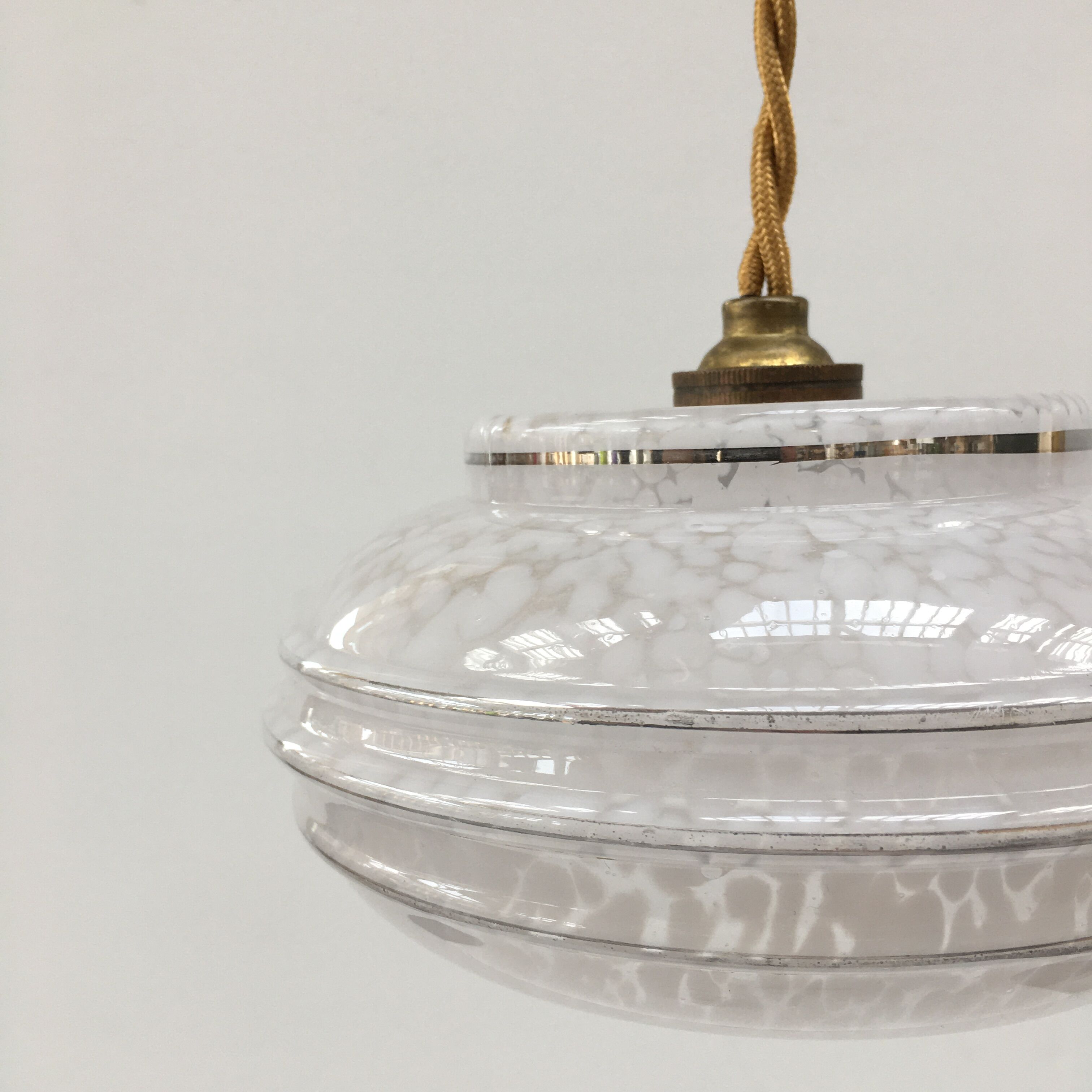 Pair of white clichy glass pendant lamps