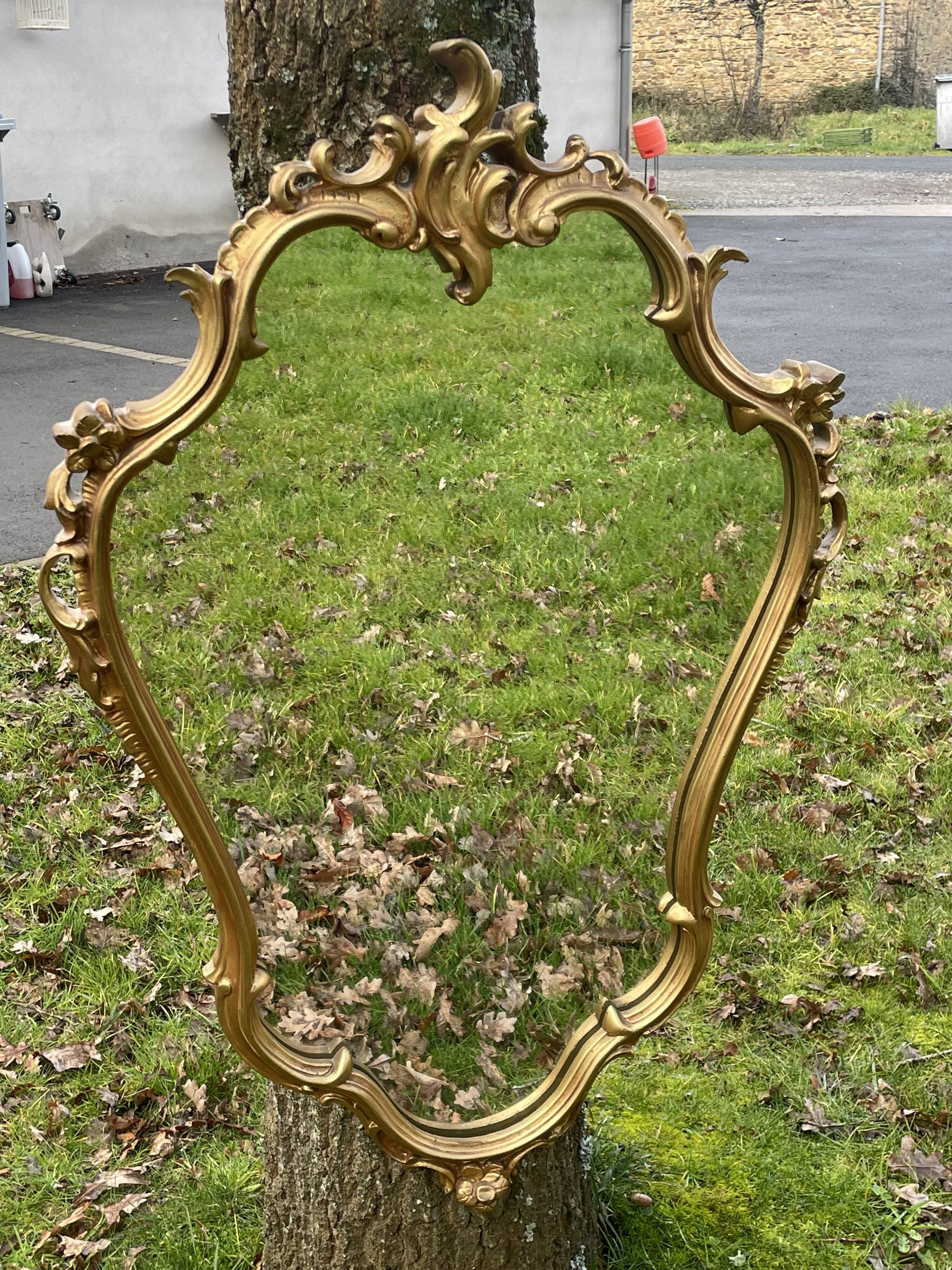 Louis XV Style wood and gilded stucco mirror with animated shape