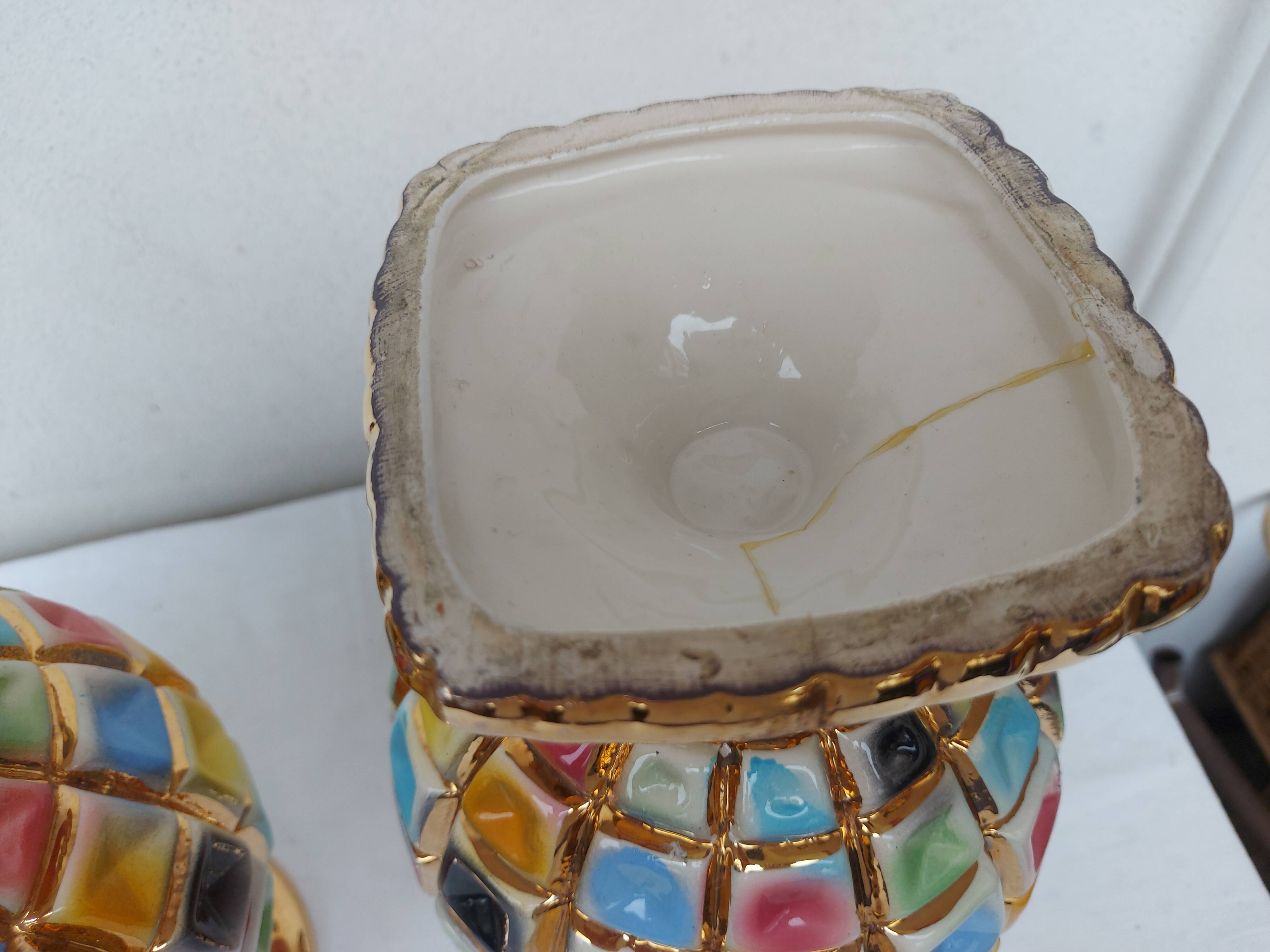 PAIR OF CERAMIC VASES DOREE, POLYCHROME, VINTAGE ITALY 60'S