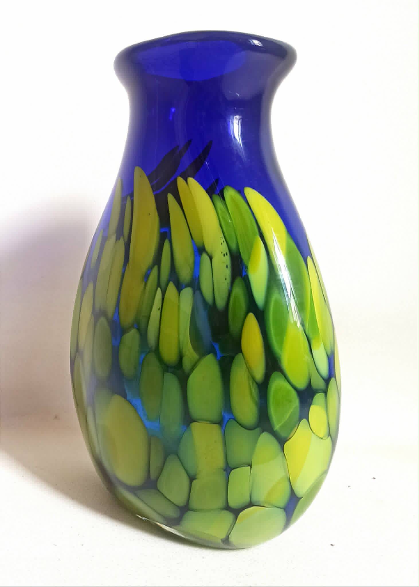 Cobalt blue vase with yellow inclusion Height 33 cm
