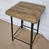 Old workshop stool in wood + wrought iron