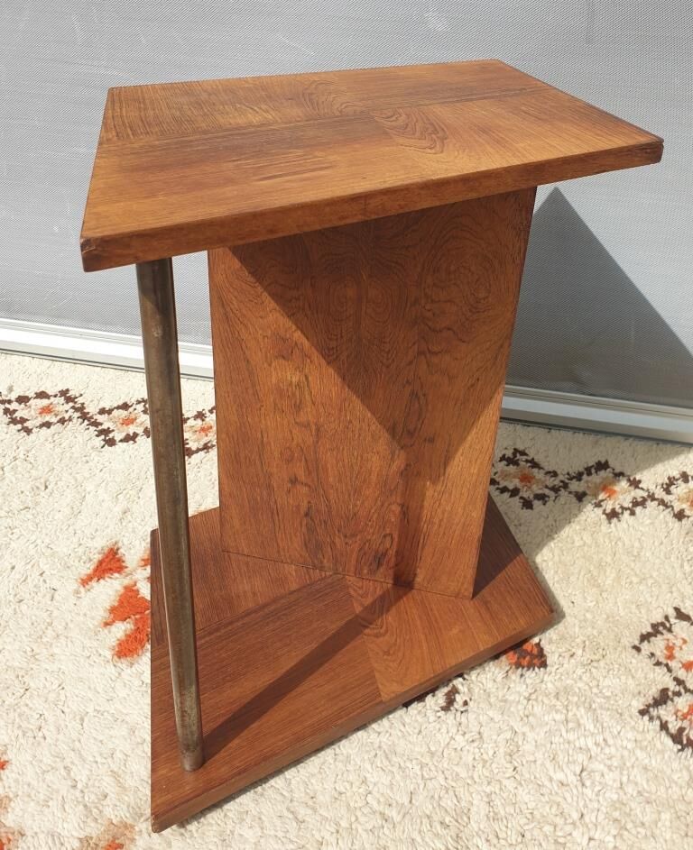 Modernist side table Art Deco Walnut and chromed steel