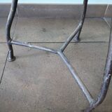 Vintage tripod stool, industrial style wood and metal