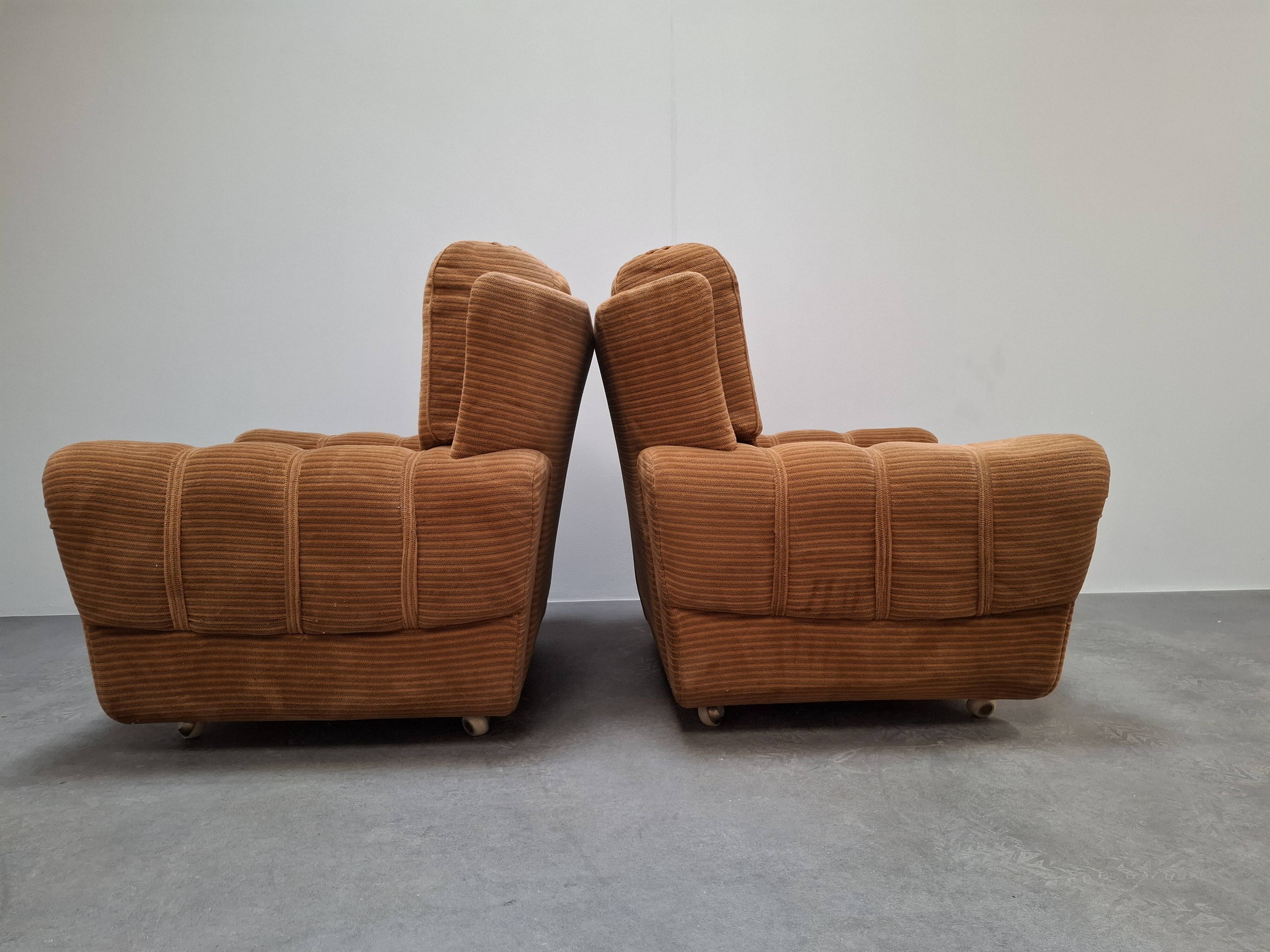 Pair of Czech TON Armchairs, 1985, Mid-Century Upholstered Lounge Chairs