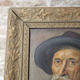 Oil painting on panel, The Mustachioed Man in a Hat, Signed E. Marchal