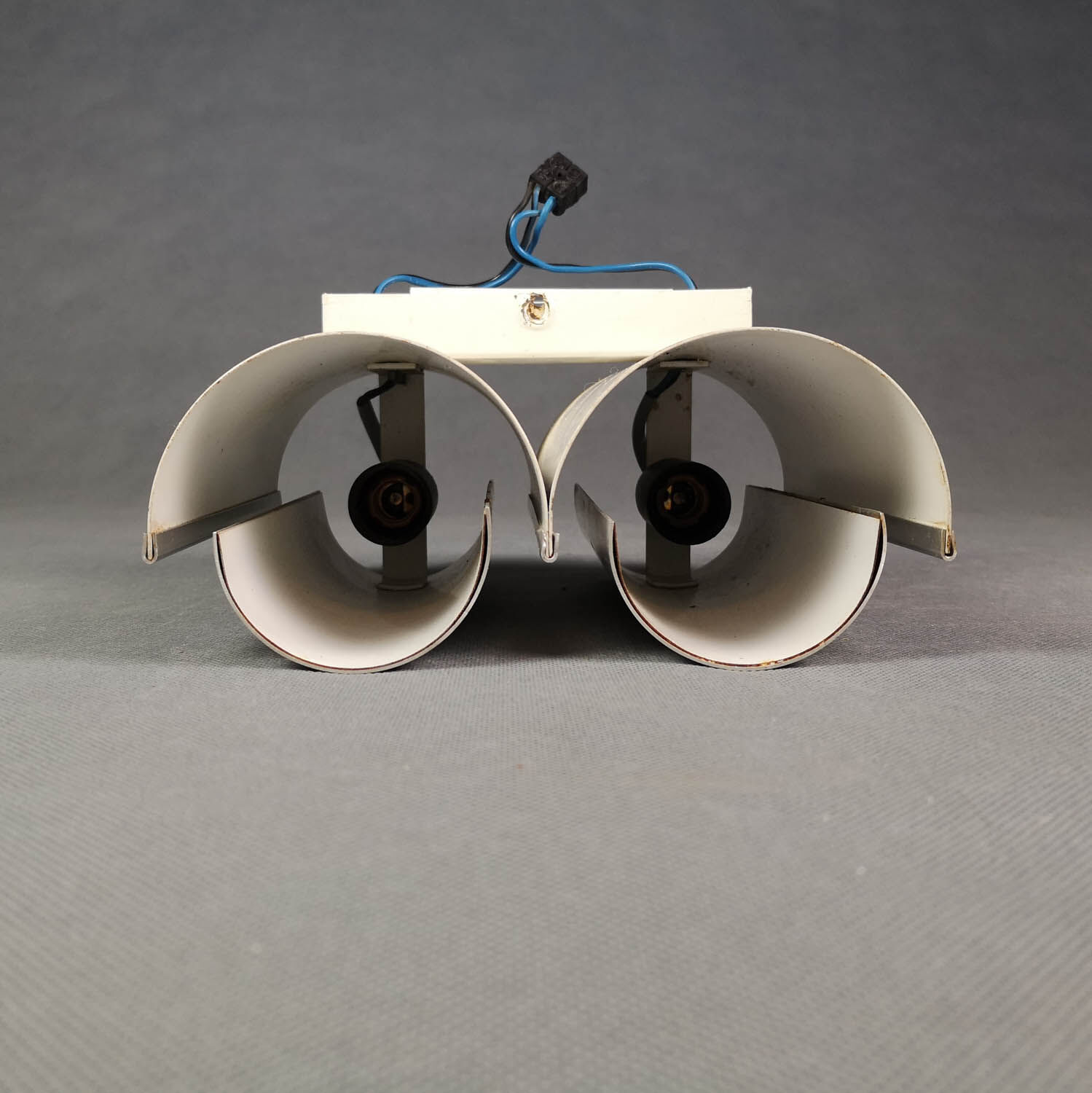 Rare 70's double wall lamp in brushed steel. Space age - French design