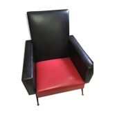 Vintage red and black skaï armchair