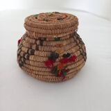 Ancienne Boite ronde Africaine en Paille et Osier
