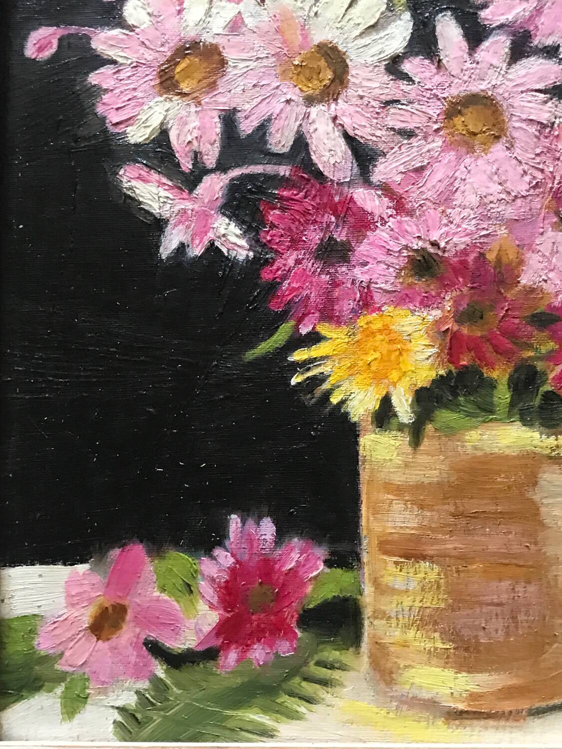 Vintage flower painting, original frame