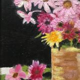 Tableau vintage à fleurs, cadre d origine