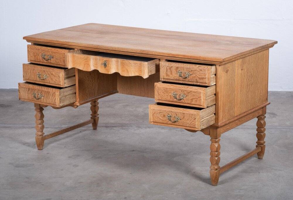 Freestanding Oak Desk attributed to Henning Kjærnulf, Denmark, 1960s