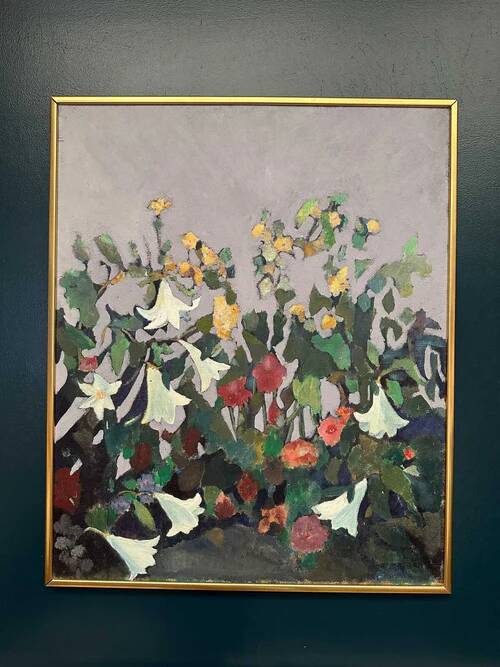 Original  Swedish Oil on Hardboard – “Still Life (Flower Motif)” by L.S.
