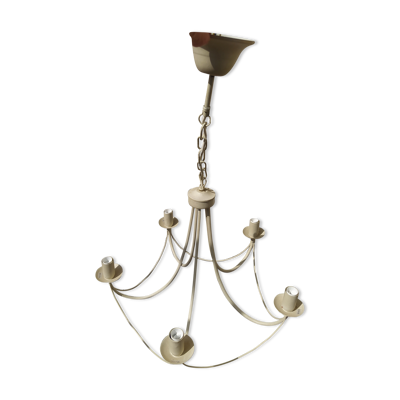 Lustre  en métal 5 lampes blanc cassé