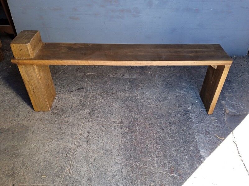 Solid patinated wood design bench 140cm