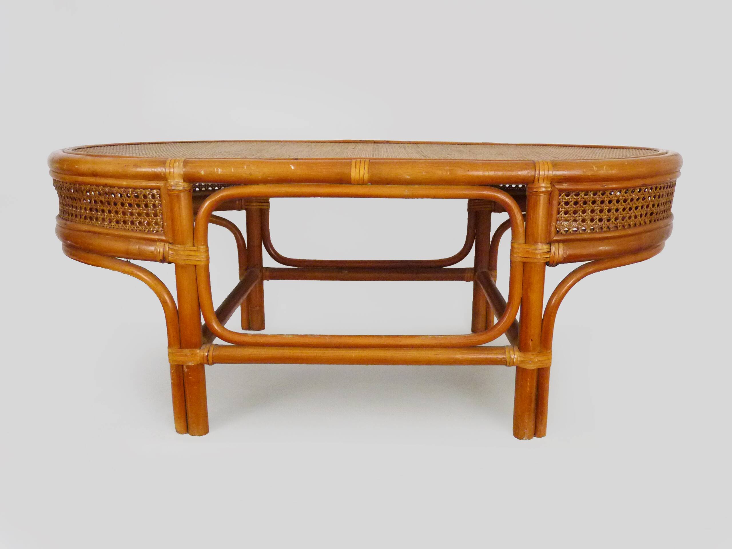 Vintage rattan and wicker coffee table, rattan end table, rattan coffee table.