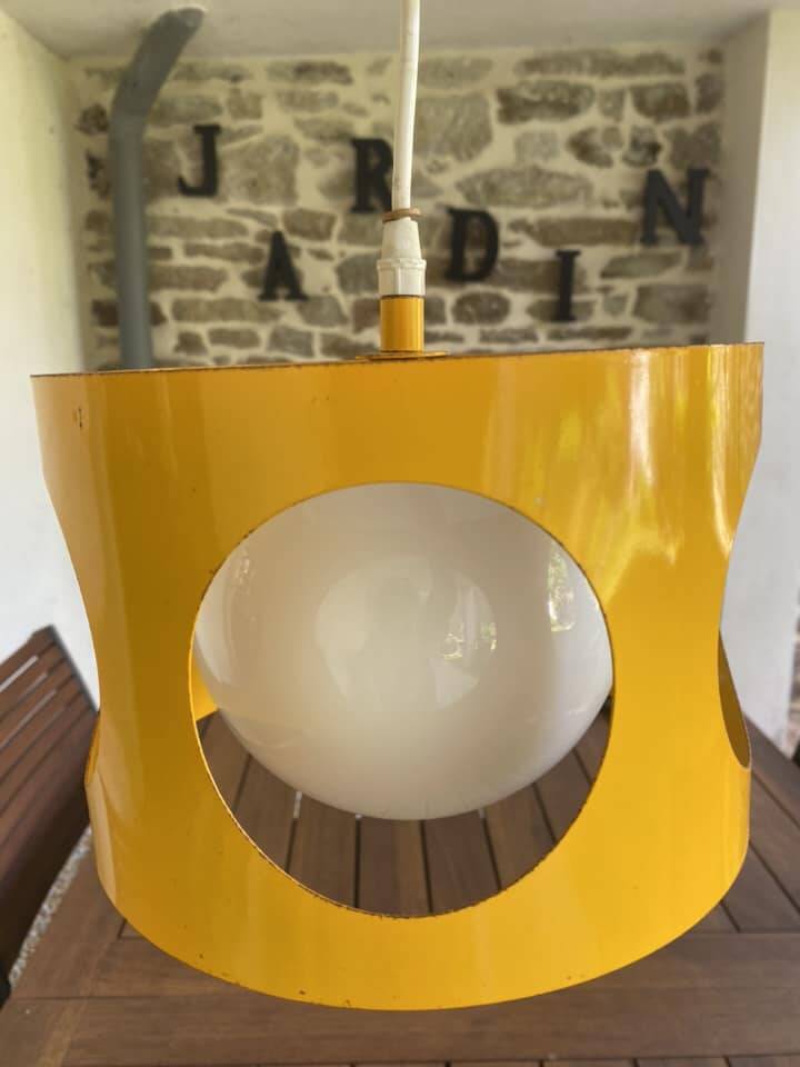 Suspension in orange-yellow metal by Pierre Disderot (1920-1991)