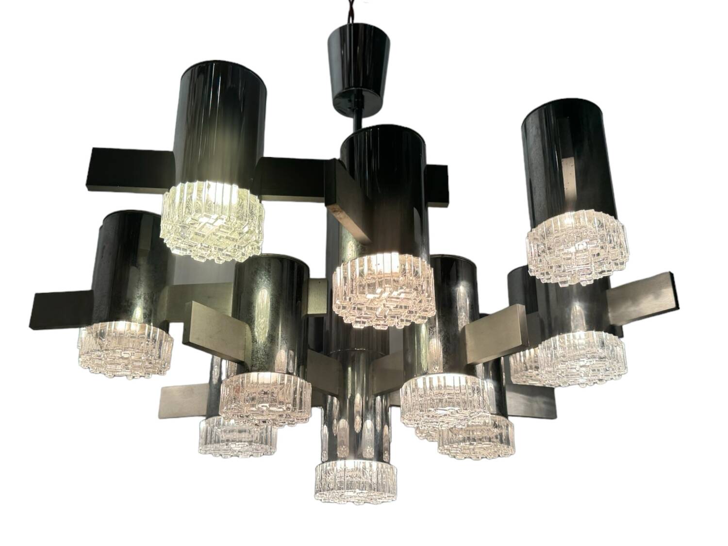 Italian Large Midcentury Chrome Chandelier 15 Lights