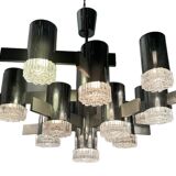 Italian Large Midcentury Chrome Chandelier 15 Lights