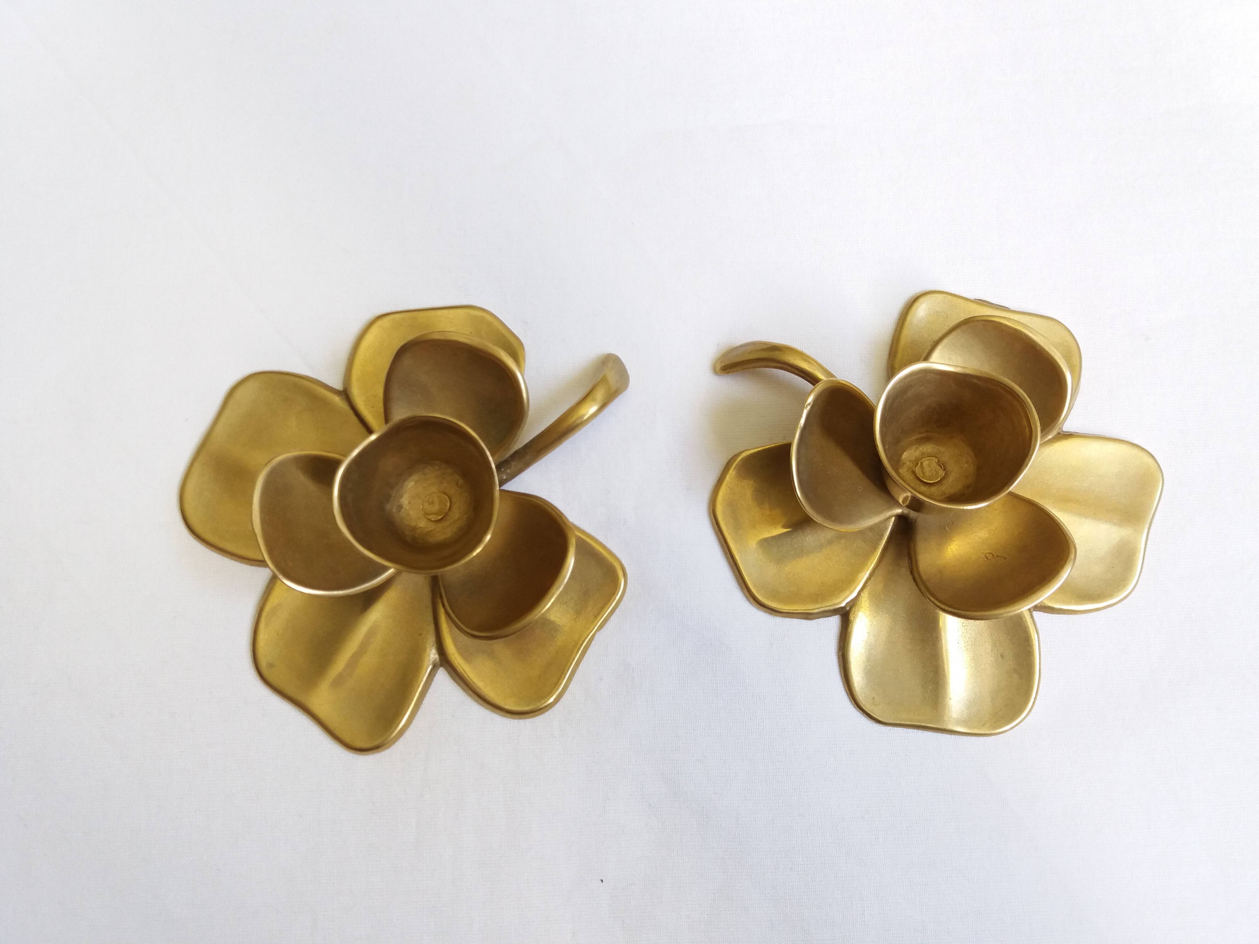 Bougeoirs fleur trefle en  laiton