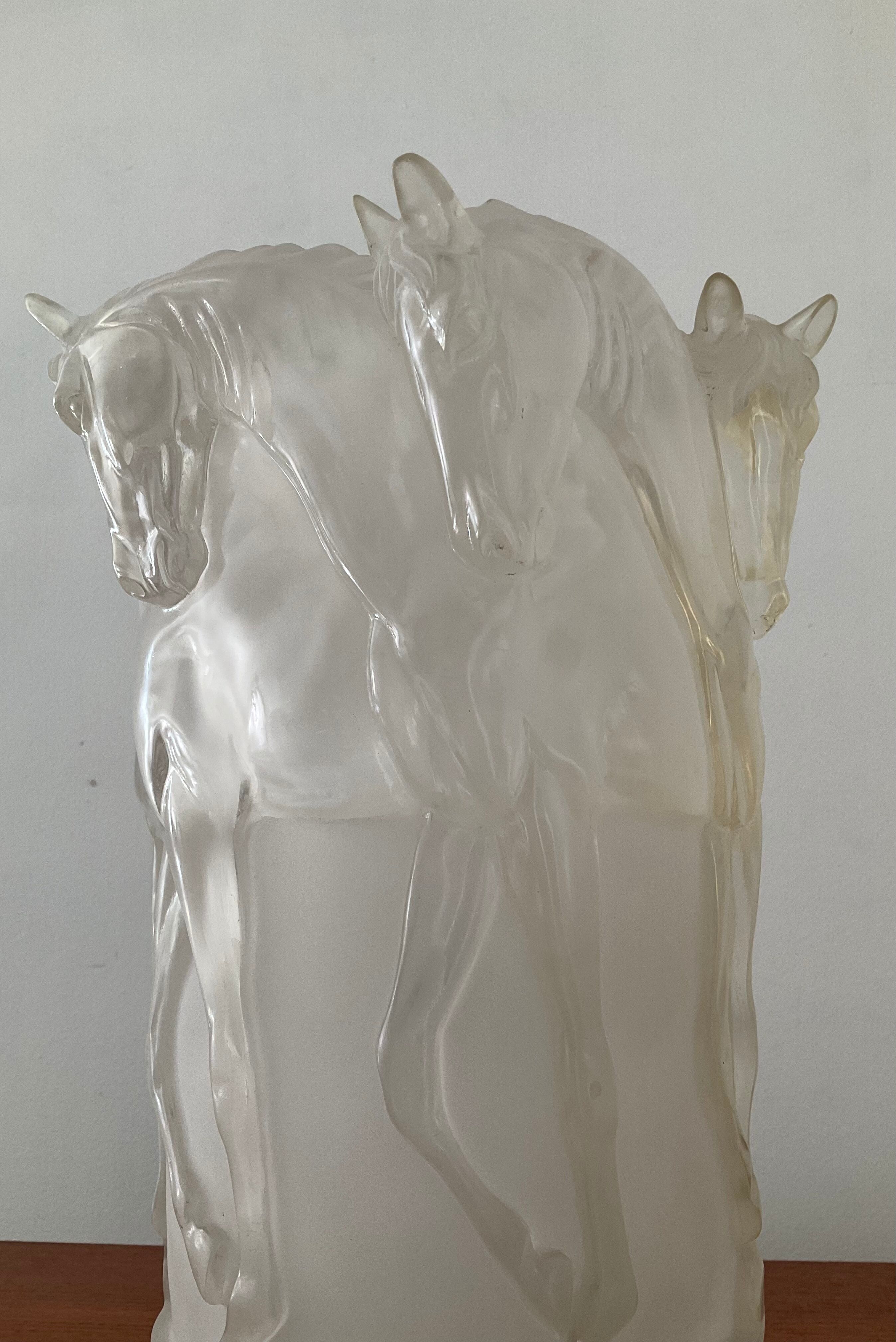Lamp decorated with horses in plexiglass from the 70s