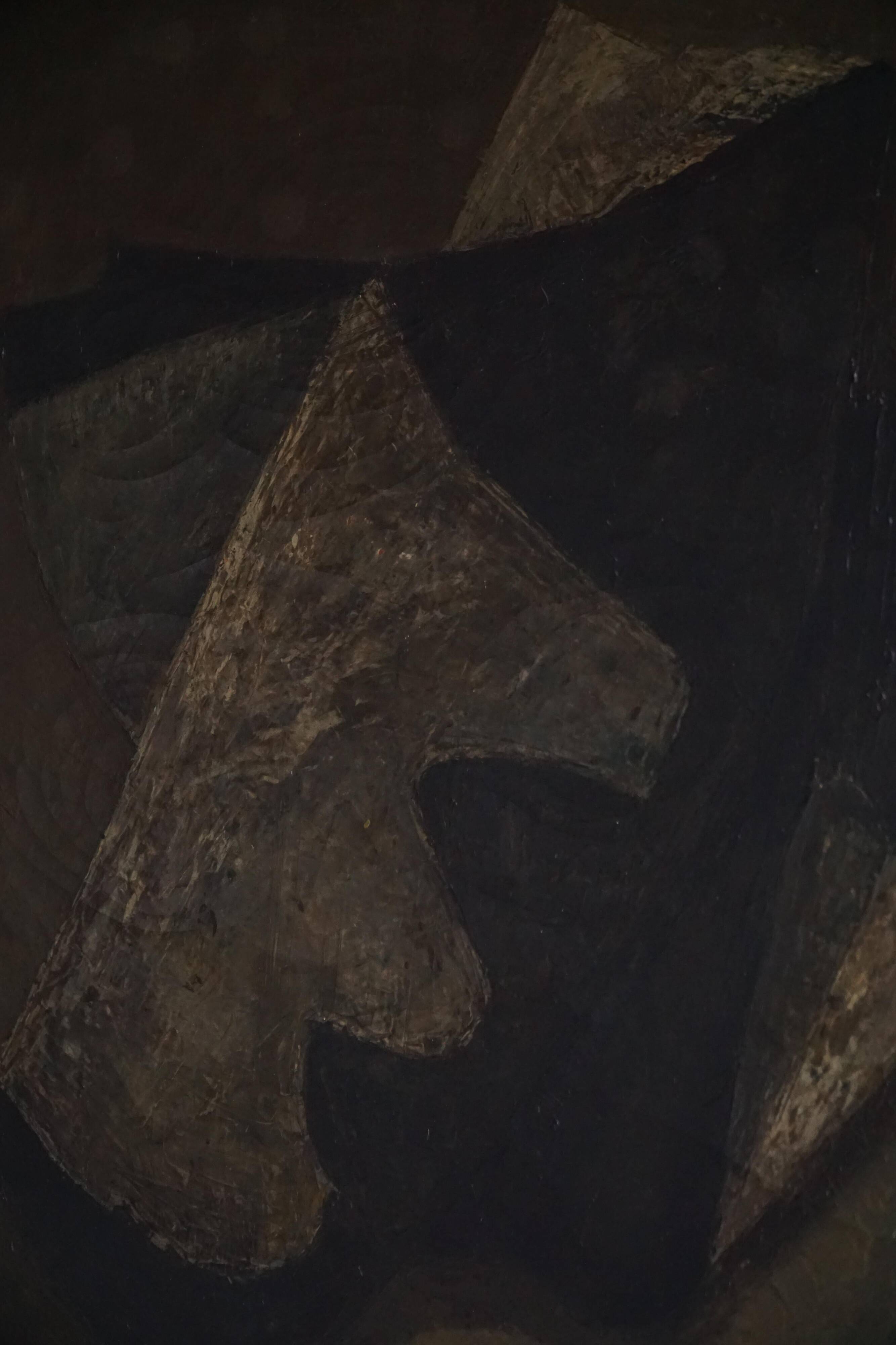 Mid-century pastel oil abstract painting, Danish artist, patinated wooden frame.