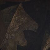 Mid-century pastel oil abstract painting, Danish artist, patinated wooden frame.