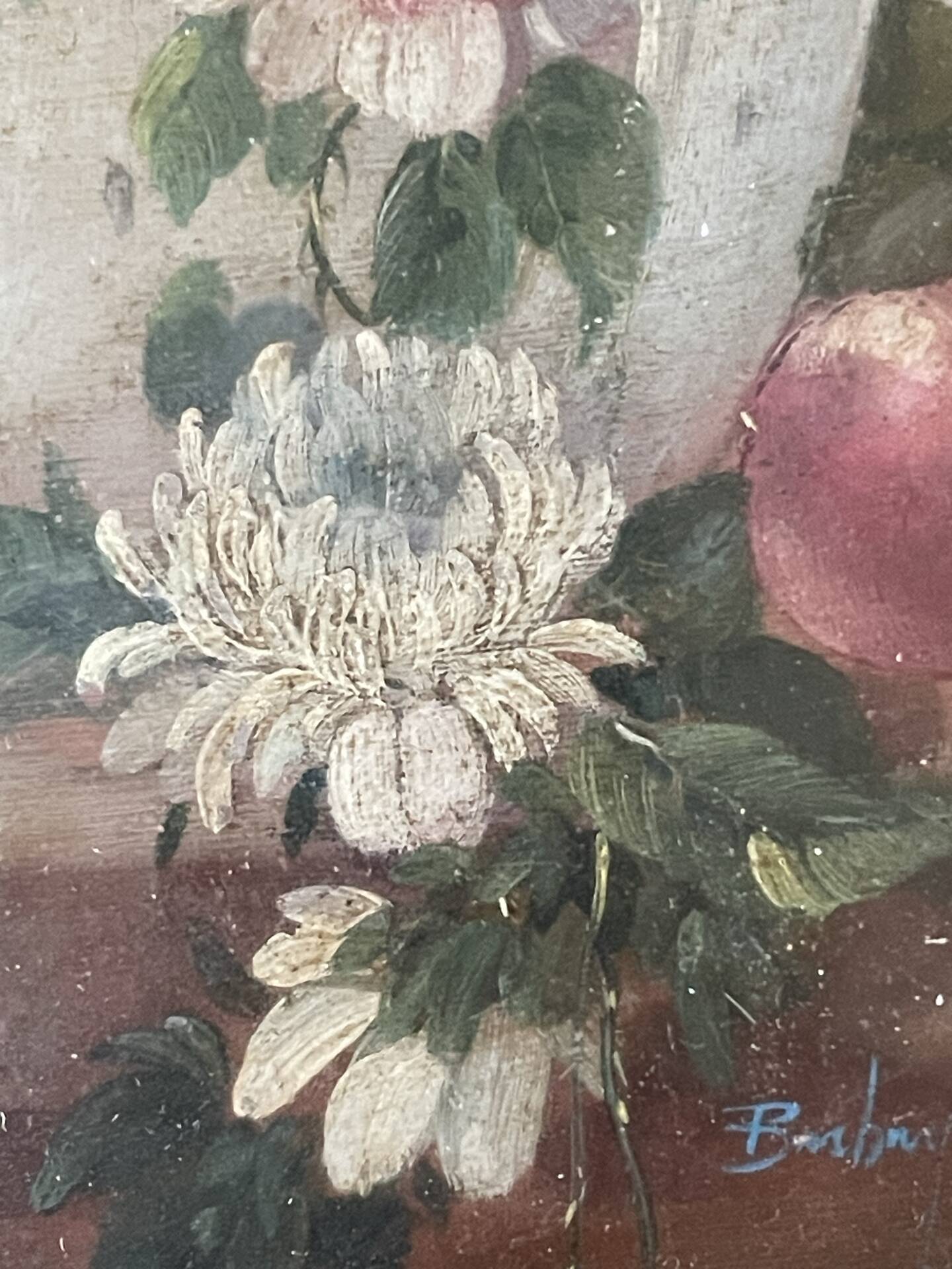 Paire de tableaux, natures mortes fruits et fleurs