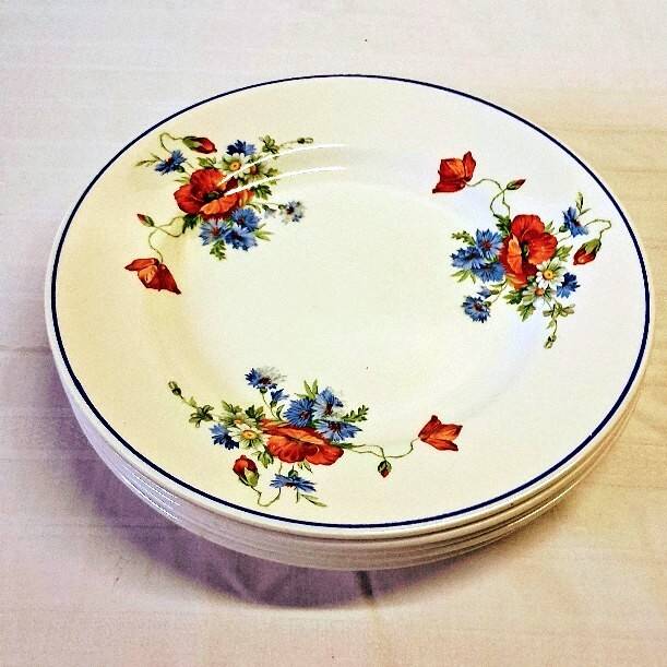 6 flat plates from Salins les Bains, "Poppies" pattern, in very good condition