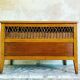 Vintage wooden and rattan toy box