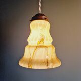 Set of 3 Art Deco pendant lights in marbled opaline, 1920s-30s