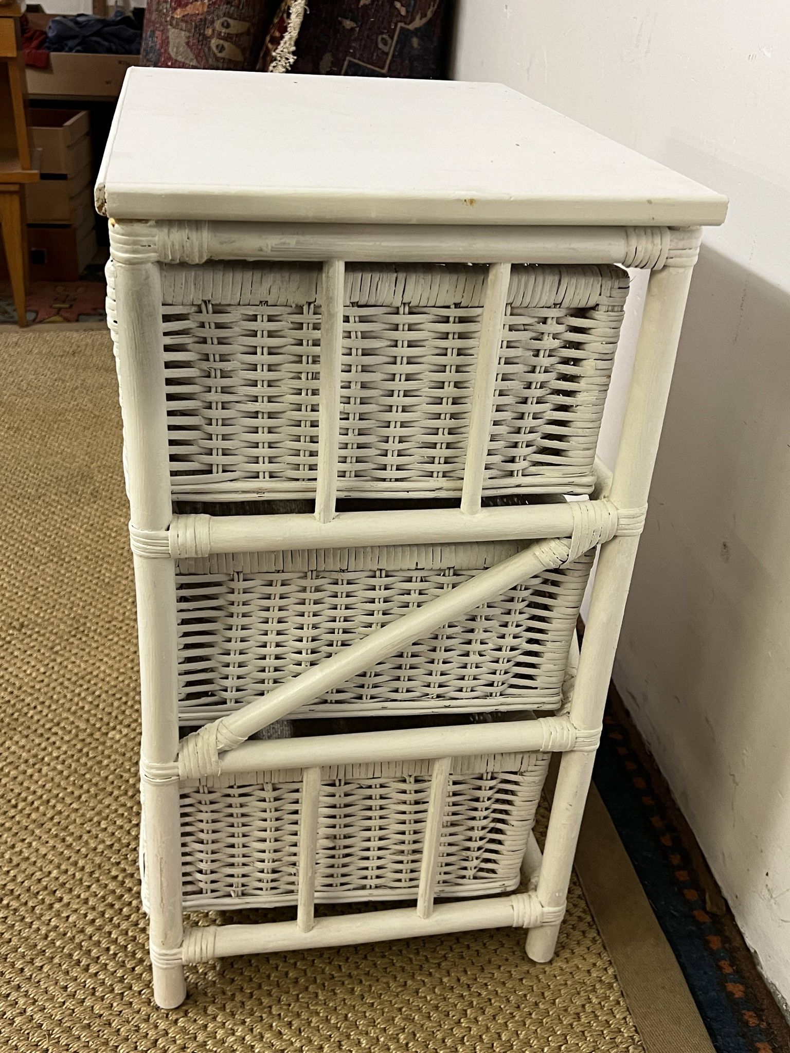 Vintage rattan storage unit, 3 drawers