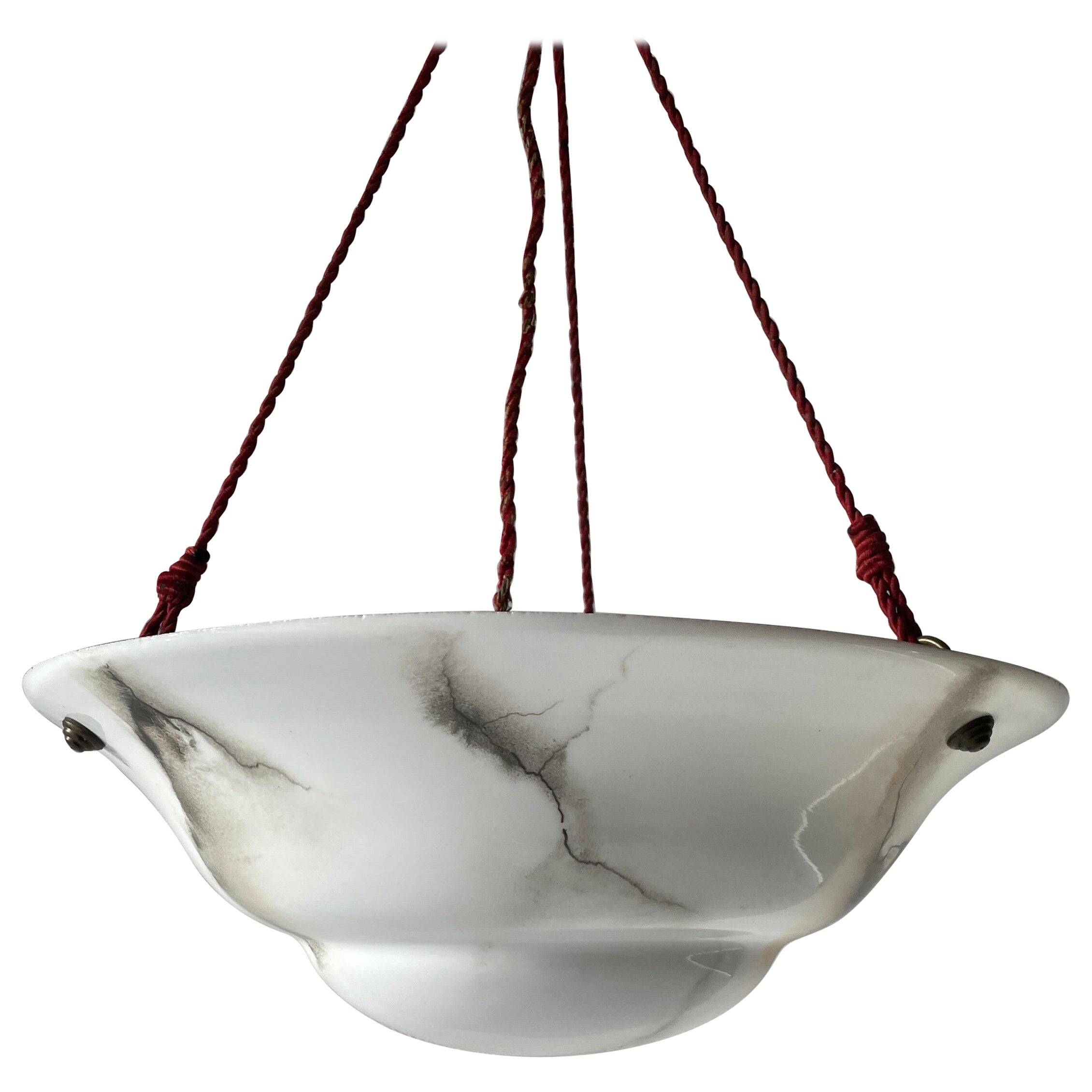 Art Deco suspended lamp in white marble-effect glass, 1940s, Germany.