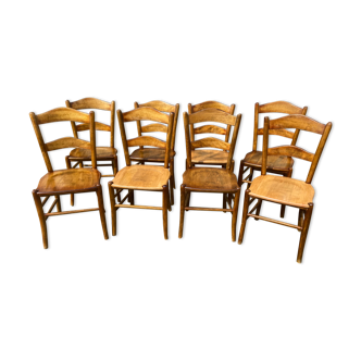 8 chairs bistro 1970 wood beech