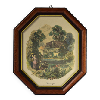 octo frame with spring scene engraving signed B.Foster