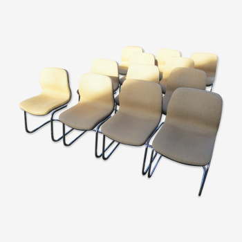 Ensemble de 12 chaises de conférence Strafor des années 70