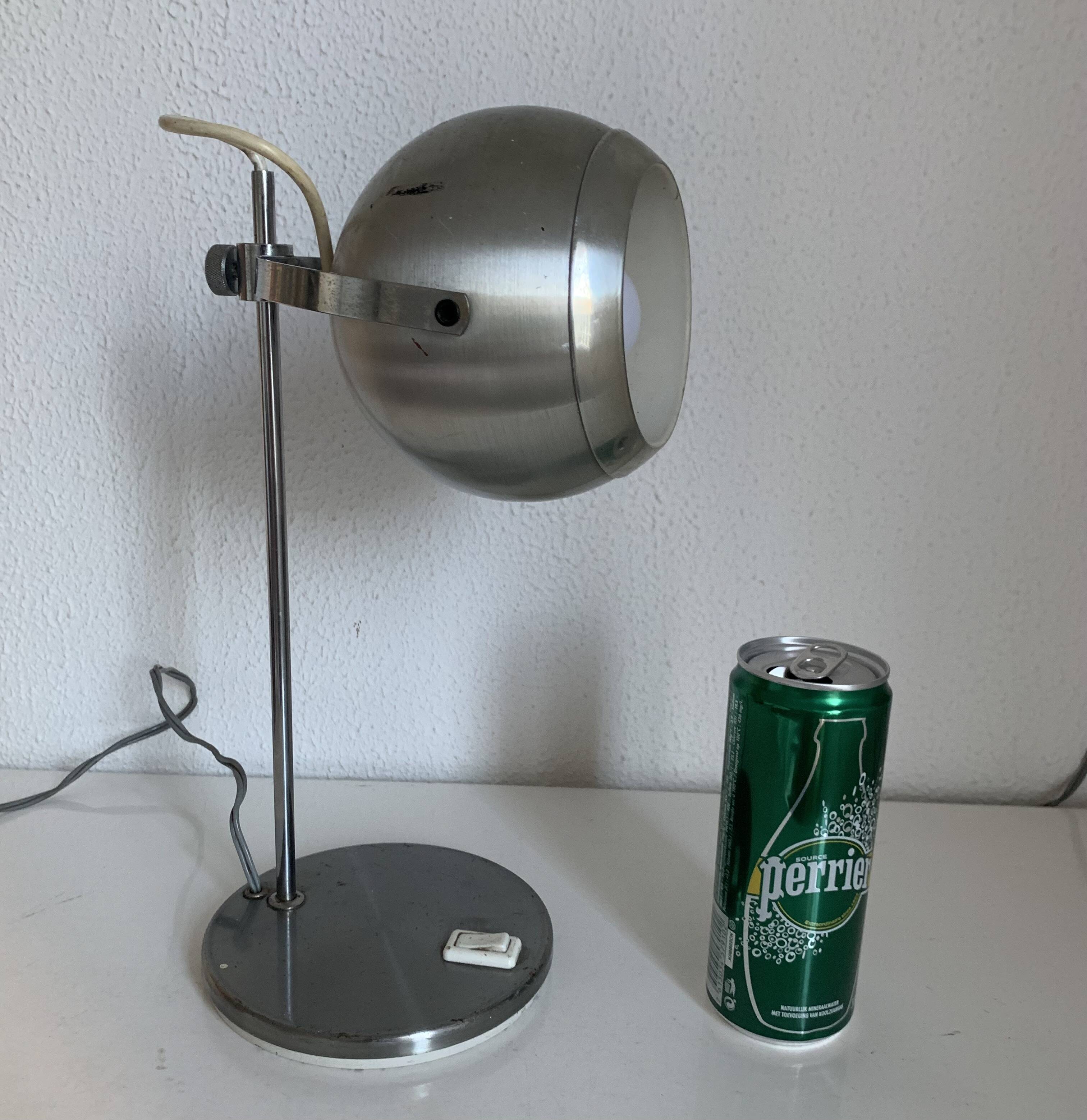 1960s vintage table lamp eyeball brushed steel Aluminor - 34 cm