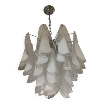 "Rondine" White and Transparent Murano Glass Chrome Frame Sputnik Chandelier