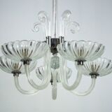 Rare Art Deco Italian Five-Arm Murano Glass Chandelier attributed to Seguso