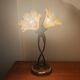 Double flower lamp Art Nouveau – Intertwined brass stems & art glass type