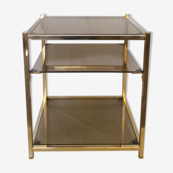 End table in metal gold chrome to three trays of smoked glass years 70/80