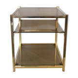 End table in metal gold chrome to three trays of smoked glass years 70/80