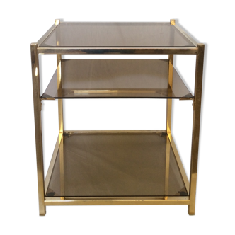 End table in metal gold chrome to three trays of smoked glass years 70/80
