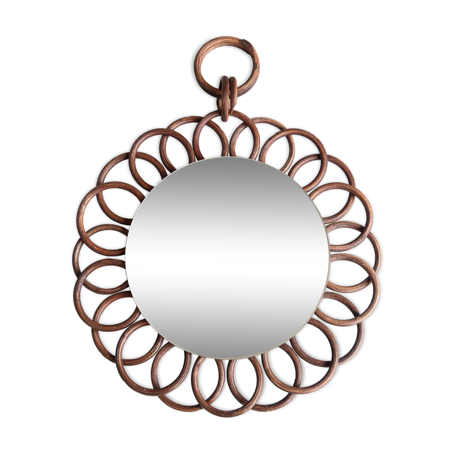 Rattan flower mirror, 1970s - 26 cm