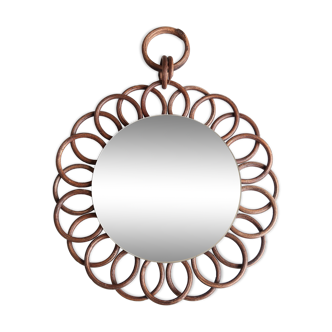 Rattan flower mirror, 1970s - 26 cm