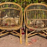 Pair of 1950s rattan armchairs from France.